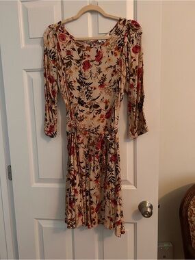Grace & Lace Cream Floral Tie-Waist Long Sleeve Dress